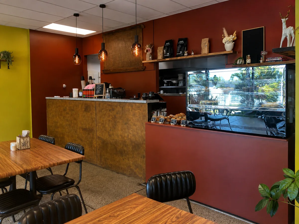 The counter and cabinet inside Hey Jude Cafe