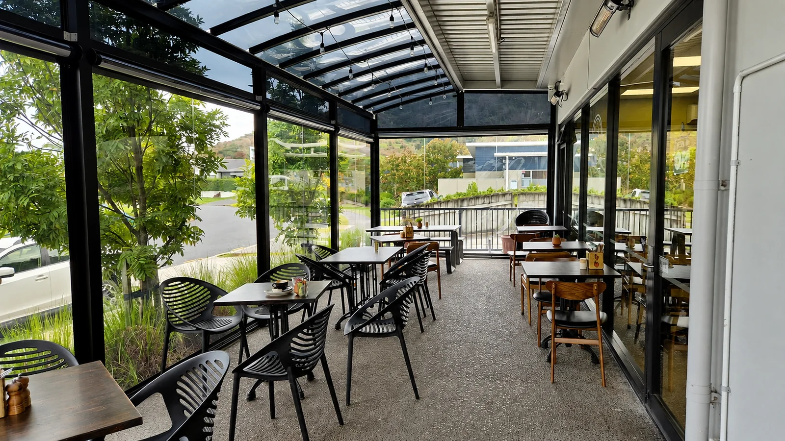 Covered outdoor seating at Hey Jude Cafe